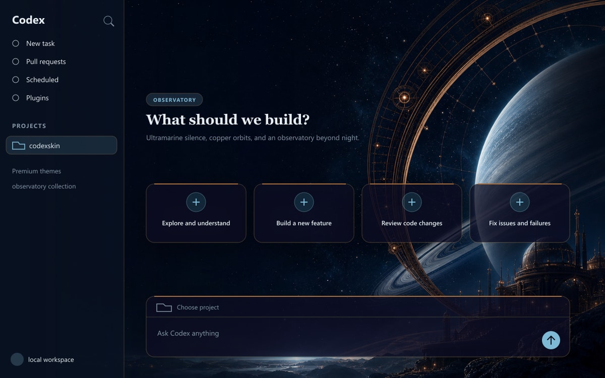 Orbital Observatory running in Codex Desktop