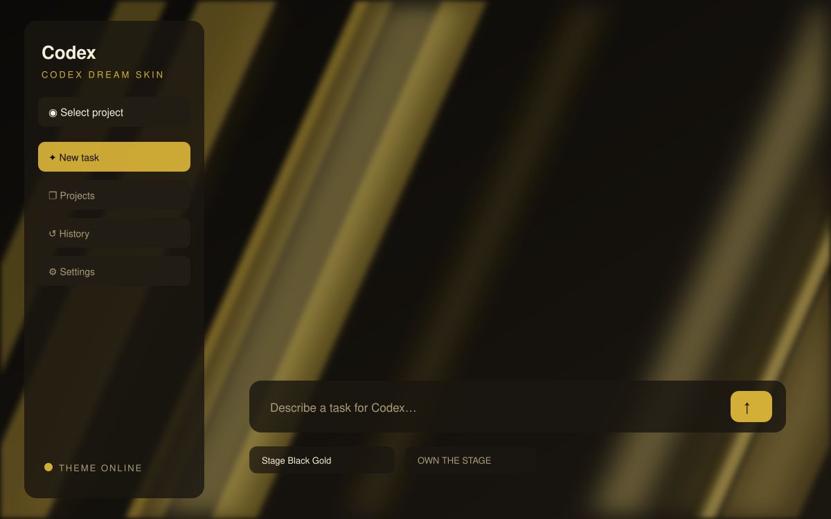 Stage Black Gold — Codex Dream Skin theme preview